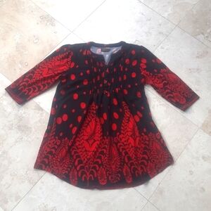 Polka Dot And Baroque Pattern Top By Reborn, Pleated Button Placket Front